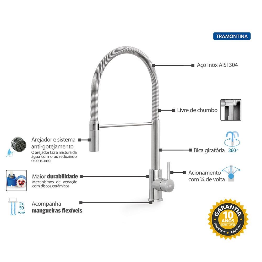 Torneira Misturador Monocomando Tramontina Versatile Em A O Inox