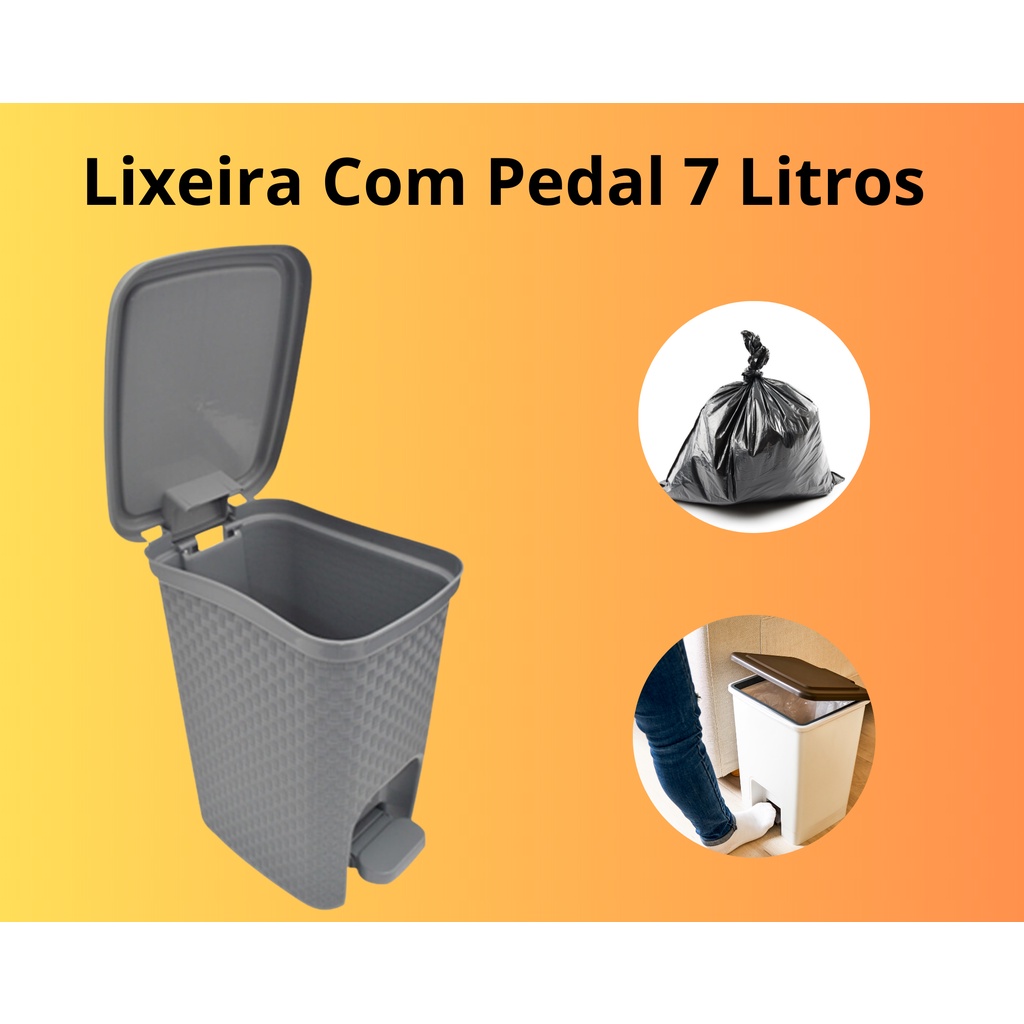 Lixeira Pedal Trama Rattan 7L Cozinha Banheiro Escritório Quarto