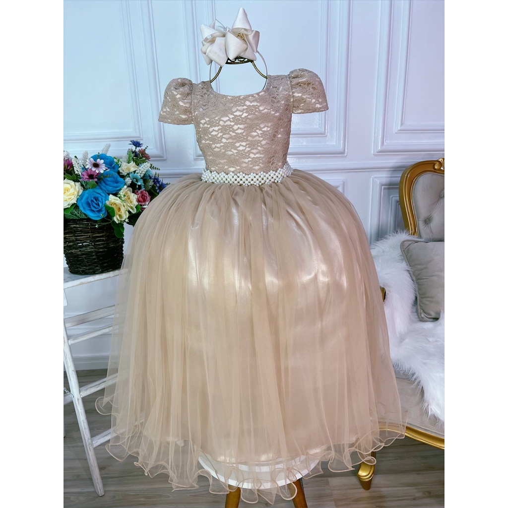 Vestido Infantil Longo Marfim Nude Casamento Dama Florista Shopee Brasil