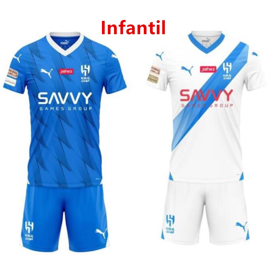 Novo 2023 2024 Infantil Kit Camisa de Time Conjunto Al Hilal Criança