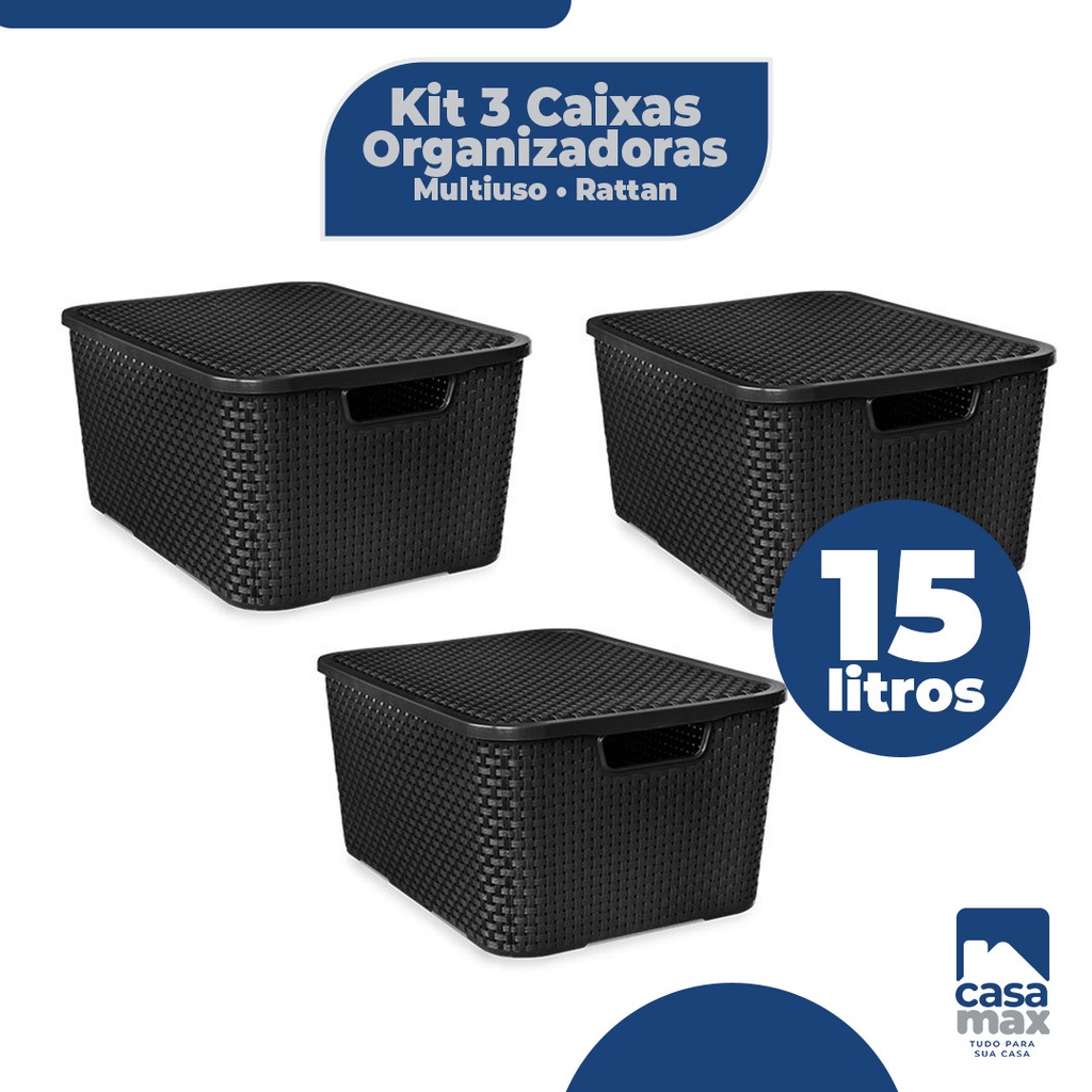 Conjunto Caixa Organizadora Organizadores Rattan Grande Litros