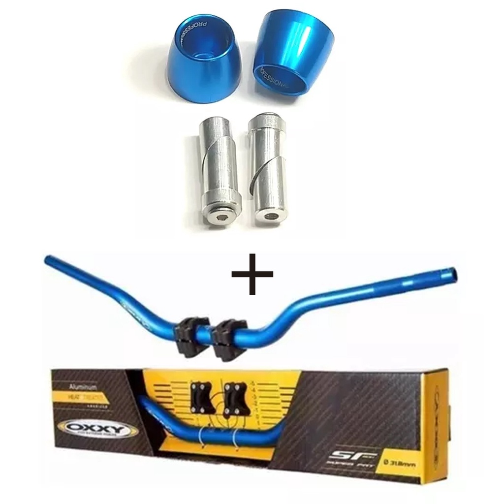 Guidão Oxxy Fat Bar NAKED AZUL Peso Oxxy Cone Alumínio Adaptador