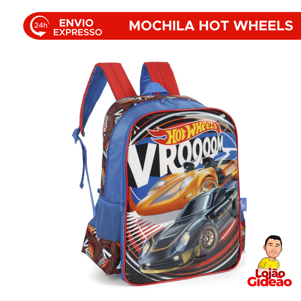 Mochila Bolsa Escolar Hot Wheels Infantil Alças Original Vermelha