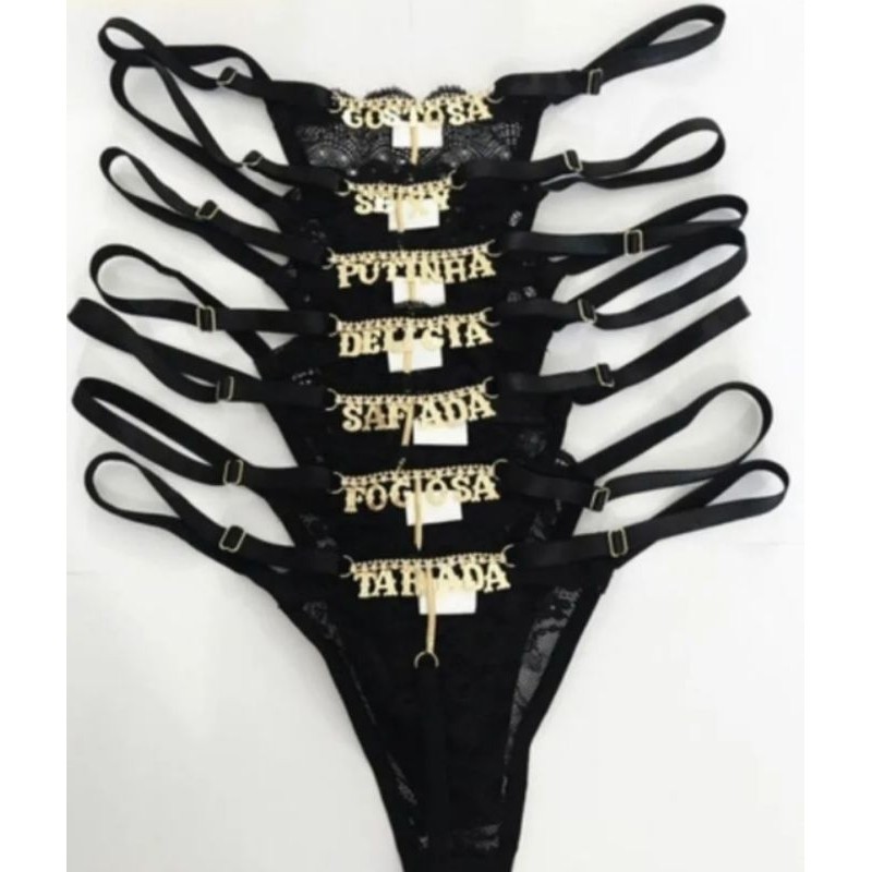 Tanga sexy Regulagem palavras eróticas calcinha lingerie sexy biju