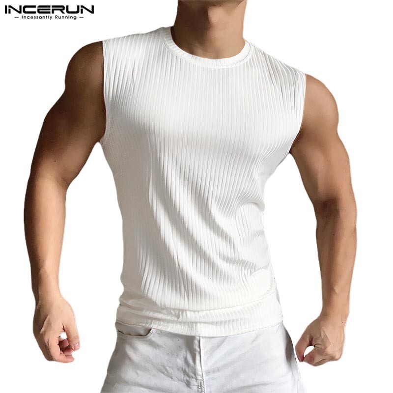 INCERUN Masculino Vintage Moda Minimalista Listrado Sem Mangas Regatas