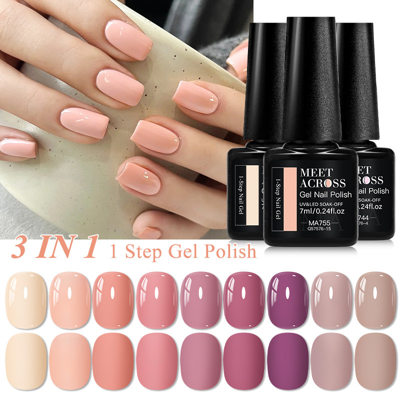 MEET ACROSS Esmalte Em Gel Uma Etapa Cor Nude Soak Off Verniz UV Ml