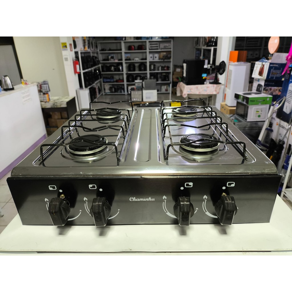 Outlet Fogão Cooktop Portátil 4 Bocas de Mesa em Inox Asiático Preto