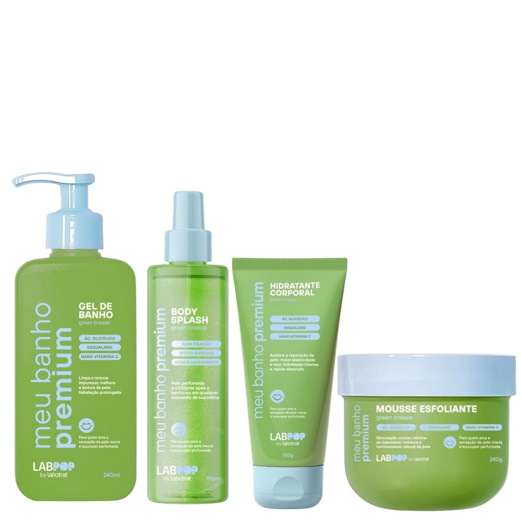 Kit Meu Banho Premium Green Breeze Esfoliante Hidratante Body E Gel