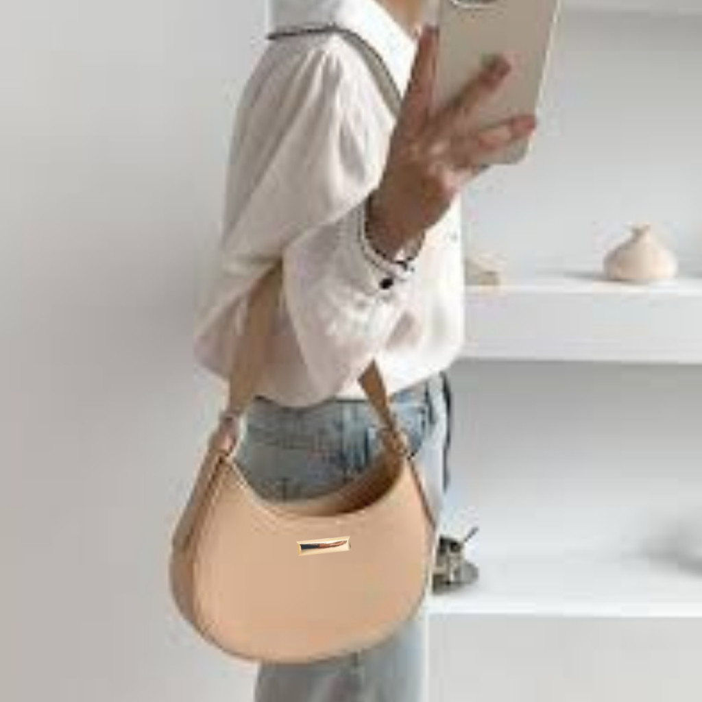 Bolsa Feminina Baguete Meia Lua Nude Alça de Ombro Promoção Shopee Brasil