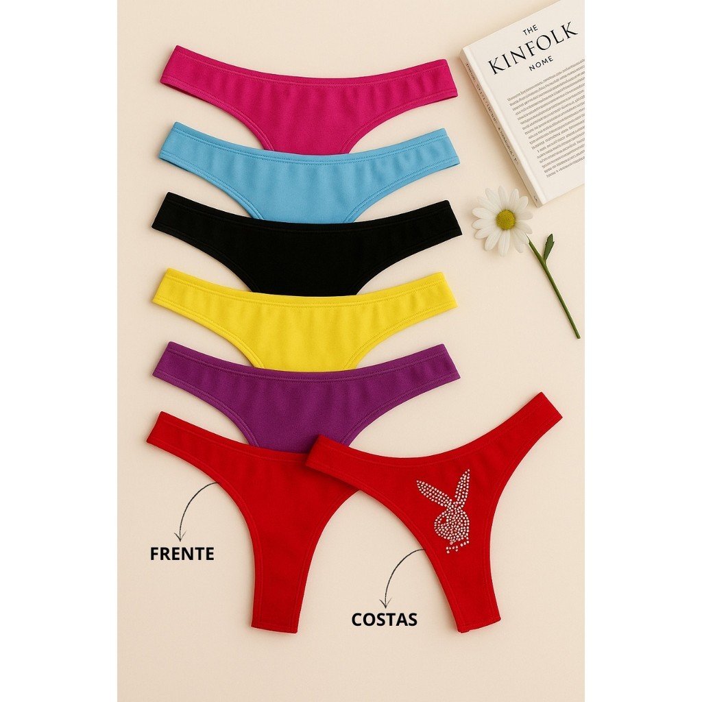 Kit Calcinhas Playboy Fio Dental Coelhinha Sensual Sexy Lingerie