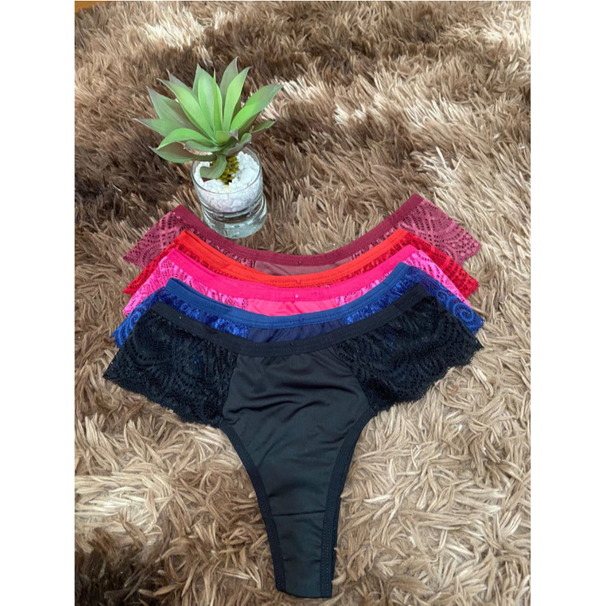 KIT C CALCINHAS RENDA NA LATERAL DIA A DIA FIO DENTAL LINGERIE SEXY