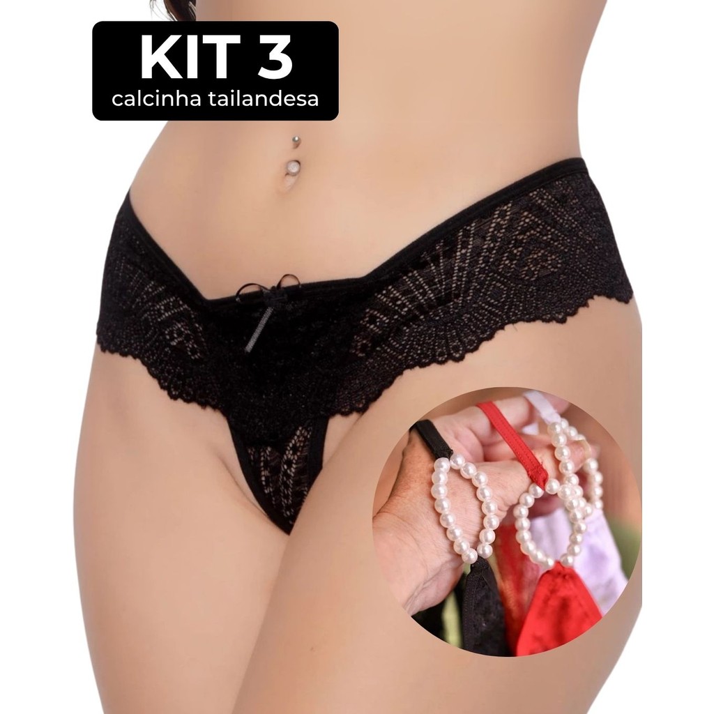 KIT Calcinha Tailandesa Fio Dental Sensual Pérolas Lingerie em