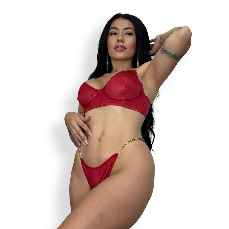 Conjunto Lingerie Sexy Calcinha e Sutiã de Cirrê e Corrente Shopee Brasil