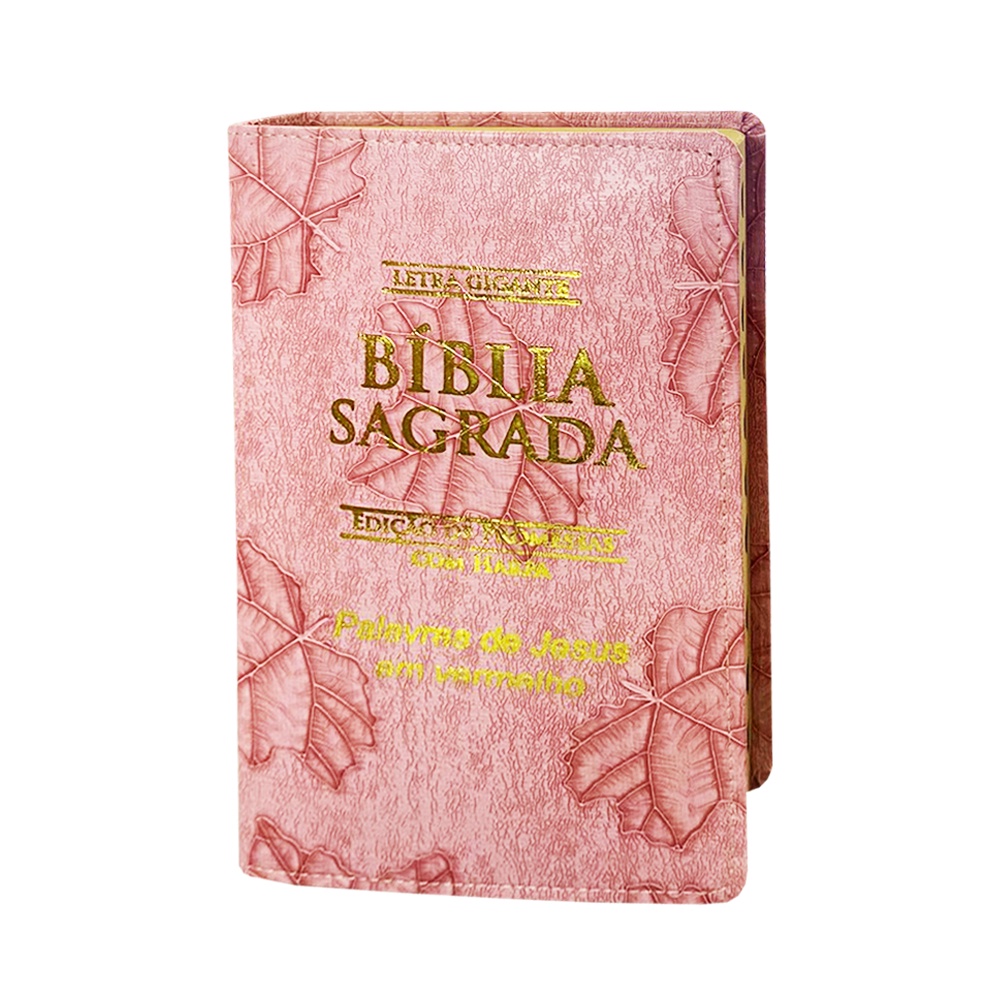 Biblia Sagrada Letra Gigante Luxo Popular Folha Rosa Harpa