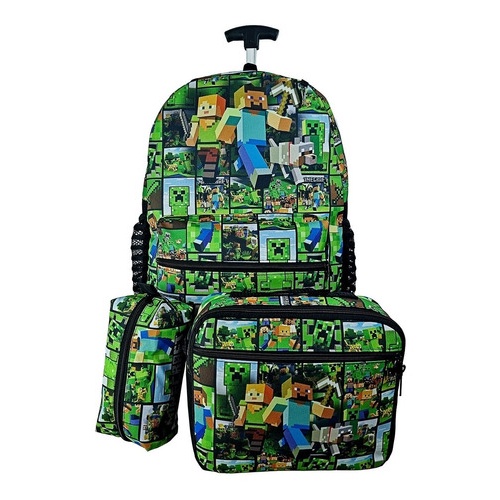 Kit Mochila Minecraft Escolar Rodinhas Lancheira Estojo Shopee Brasil