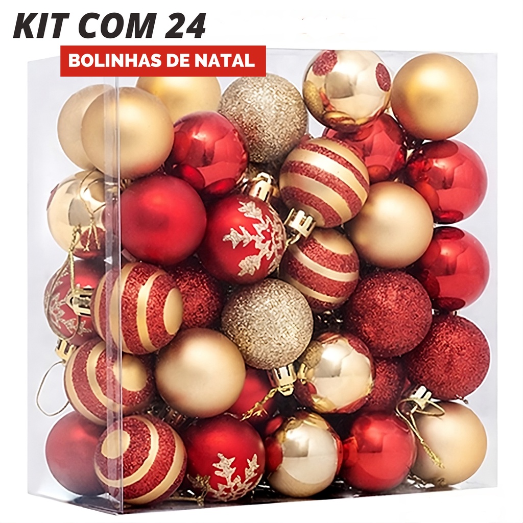 Kit Bolinha De Natal Enfeite Para Arvore Vermelha E Dourada Varios