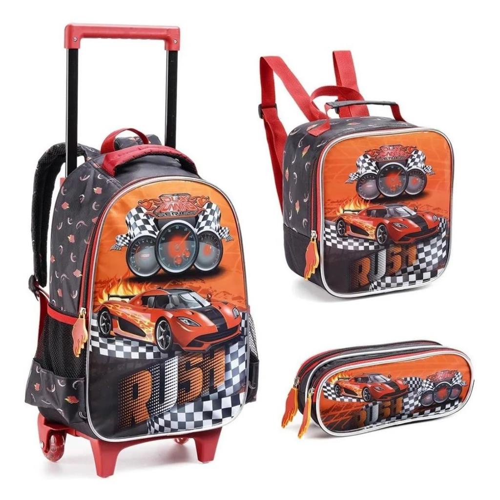 Kit Mochila Rodinhas Infantil Lancheira Estojo Escolar Infantil Hot