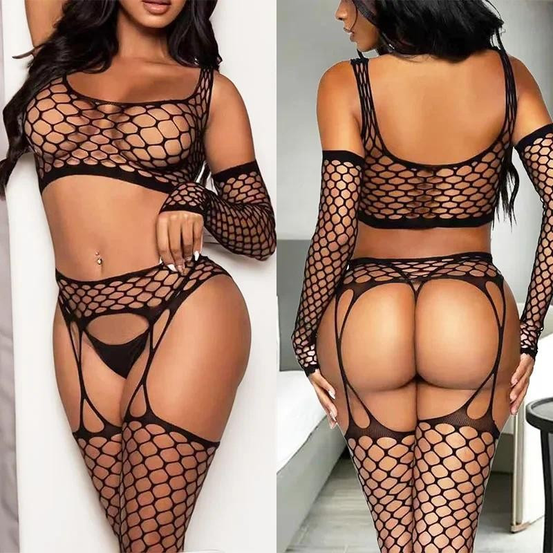 Body Sexy Feminino Sem Entrepernas Meias De Rede Lingerie Corporal