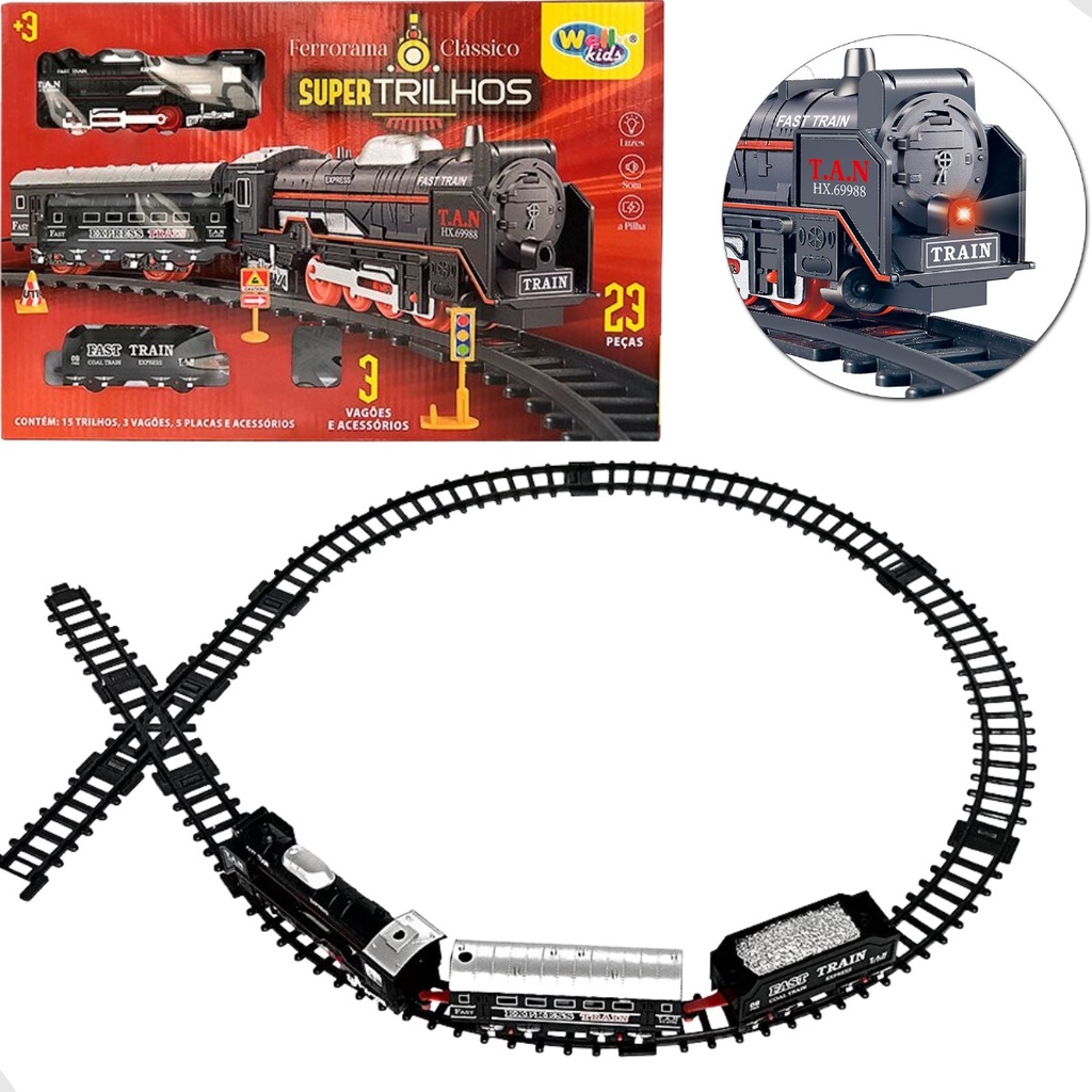 Miniatura Trem Locomotiva 3 Vagões 15 Trilhos Som e Luz Shopee Brasil