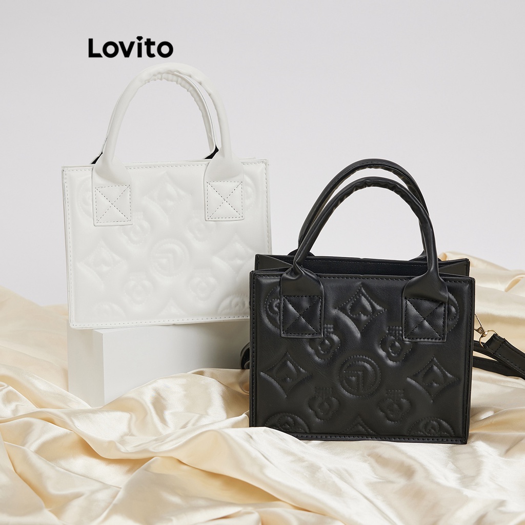 Lovito Casual Bolsa de Ombro Tote Feminina Lisa Básica L66AD037 Branca