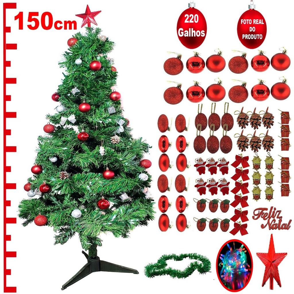 Arvore Natal Decorada Completa 75 Enfeites Pisca 150cm Shopee Brasil