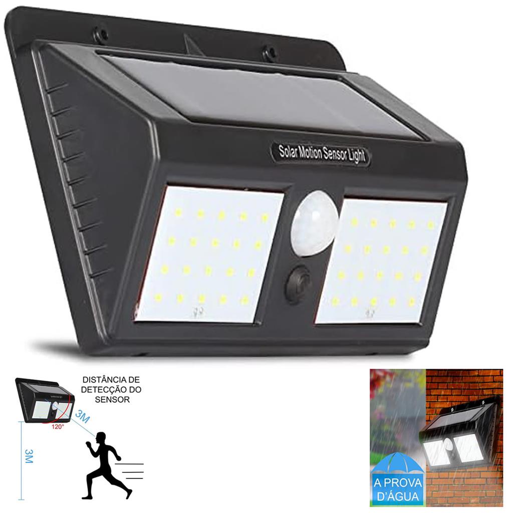 Luminaria Solar Dupla Led Luz Automatica Sensor Presenca 12W Shopee