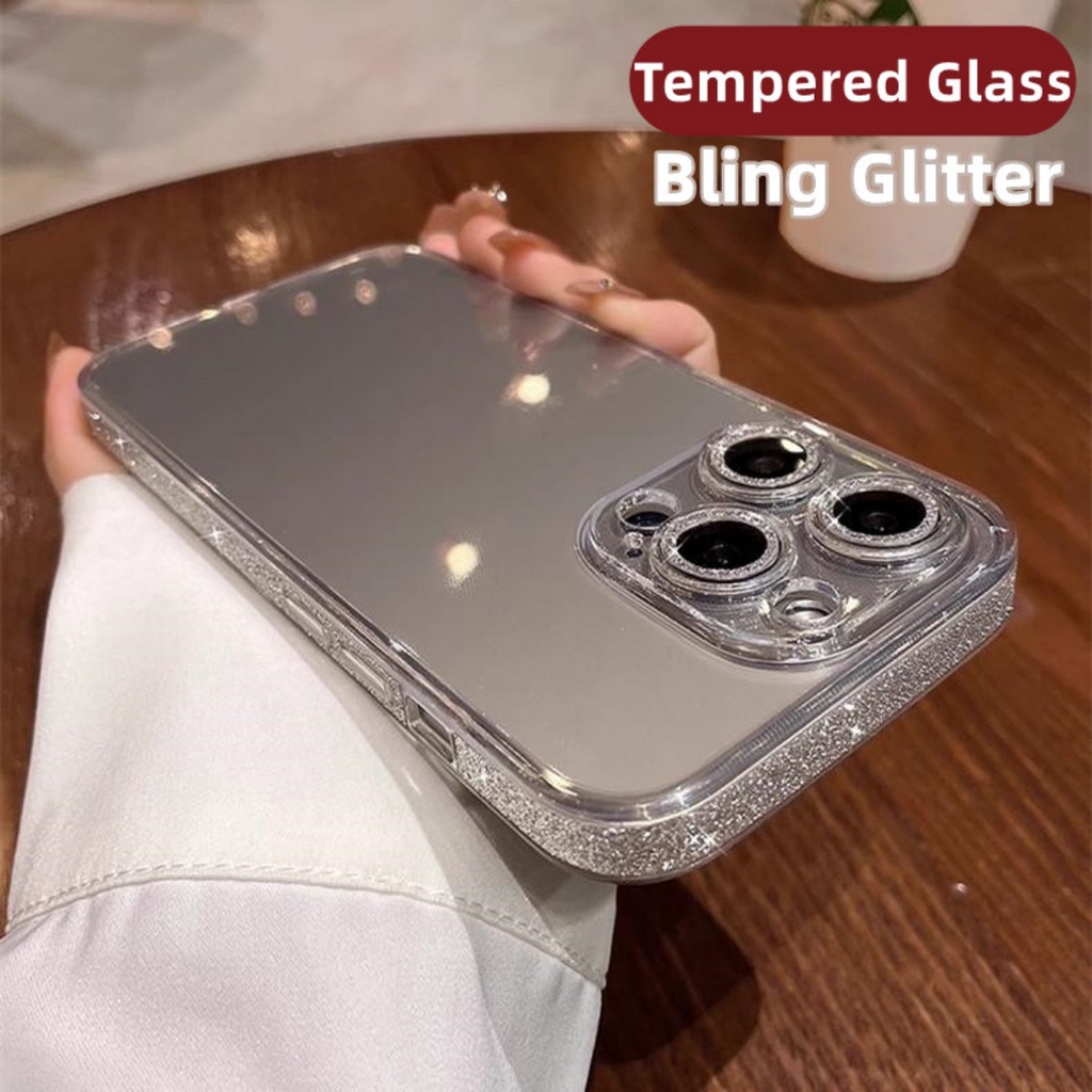 Capa Dura De Vidro Temperado Glitter De Luxo Compat Vel Iphone