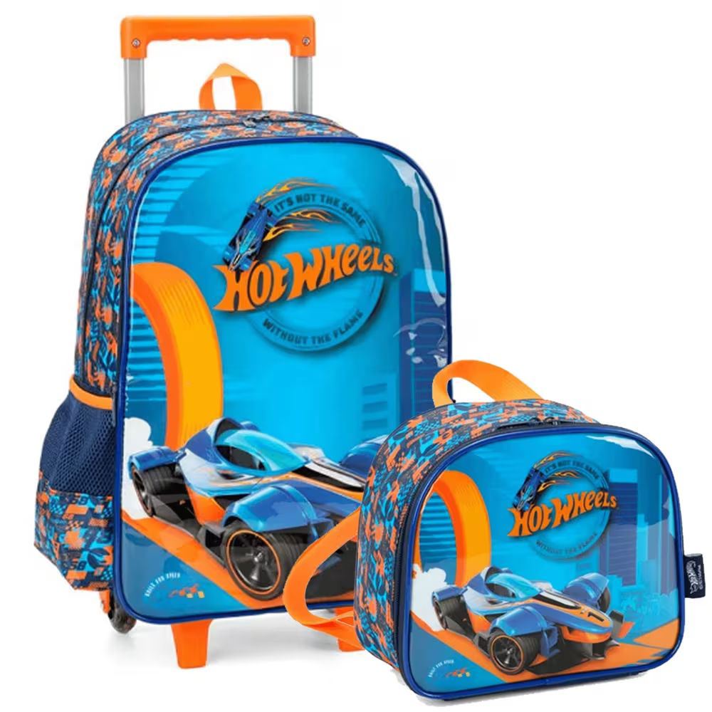 Kit Mochila De Rodinha Hot Wheels Pista Lancheira Luxcel Shopee Brasil