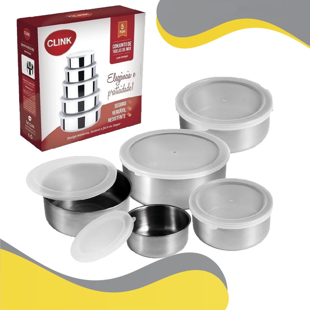 Jogo De 5 Tigelas Formas Bowl Inox De Cozinha Tampa Shopee Brasil