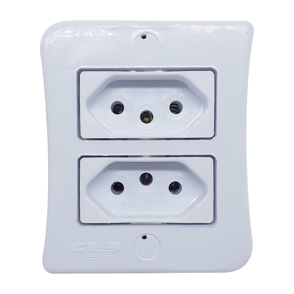 Tomada Dupla Sobrepor 2p T 20A Externo Placa Espelho Branco Bivolt