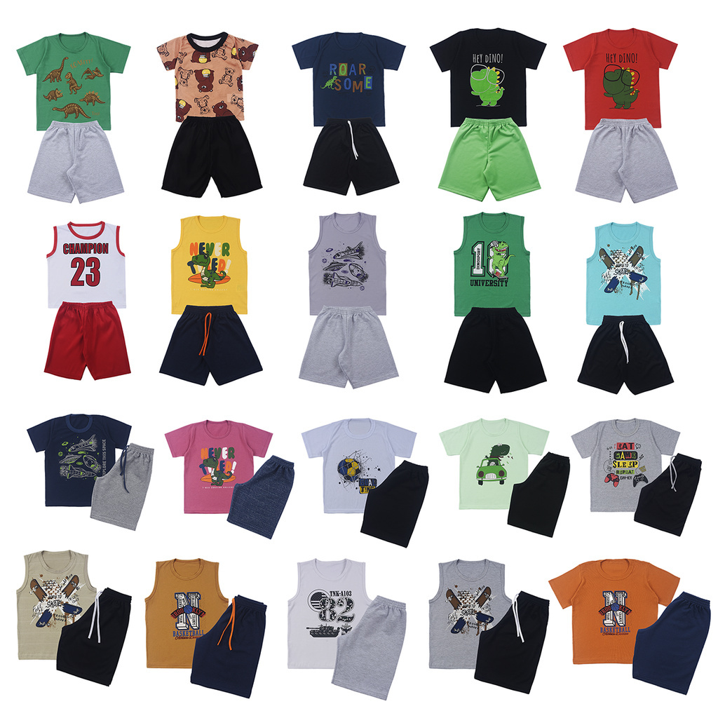 Kit Sortido 10 Peças De Roupas Infantil Menino 5 Camiseta Regata 5