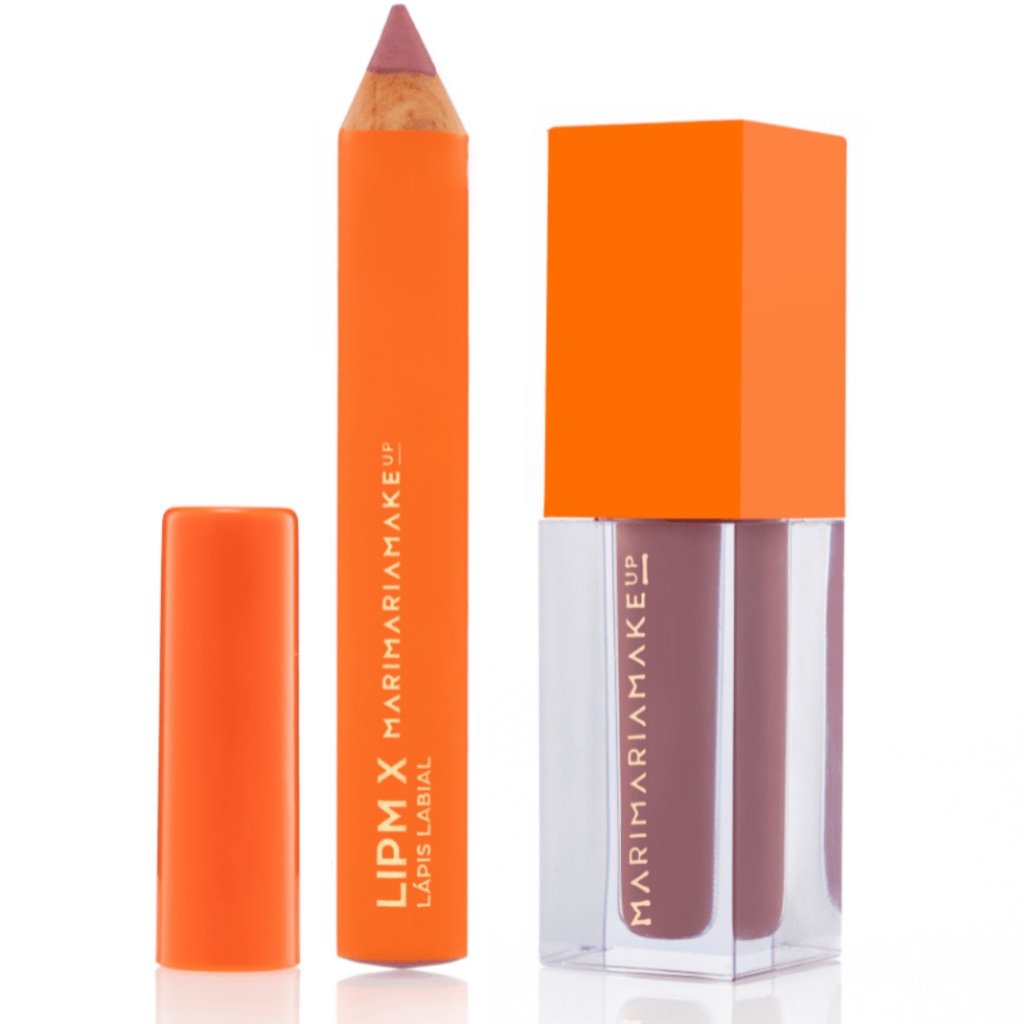 Kit Mari Maria Makeup Lipmix Batom Líquido Lápis Labial Rose Nude