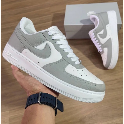 Tenis Air Force Cinza Branco Tradicional Masculino Feminino Cano