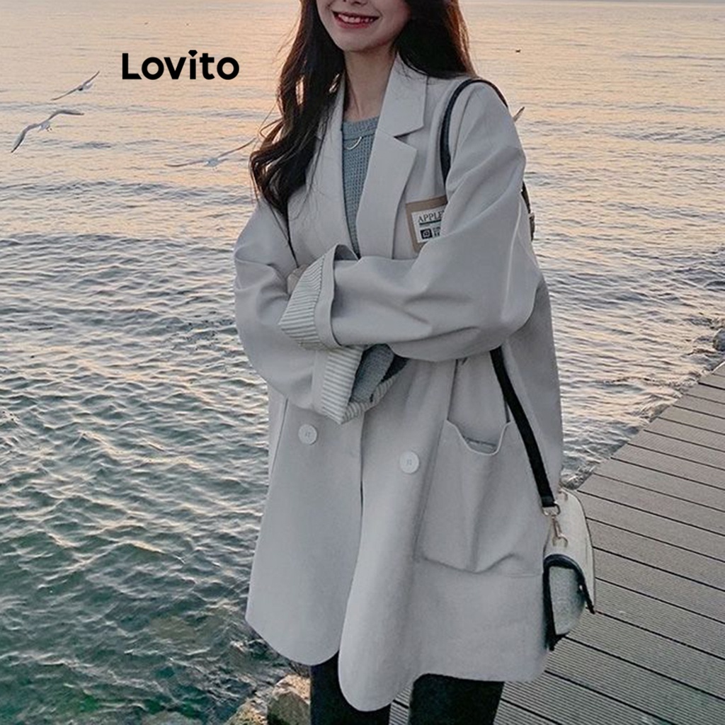 Lovito Blazer Casual De Bolso Botão Liso Para Mulheres LNA35097