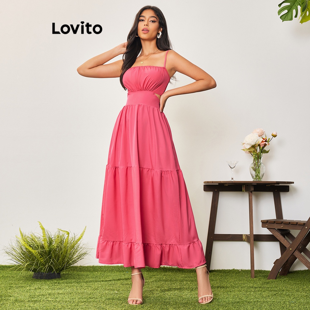 Lovito Casual Vestido Feminino Liso Bata Recorte E Bainha De