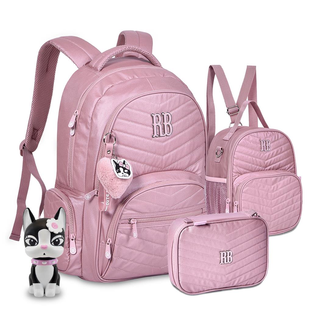 Kit Mochila Estojo Lancheira Rebecca Bonbon Oficial Metalizada Meninas