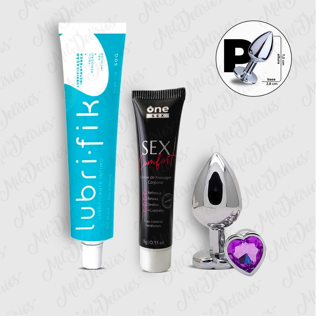 Kit Iniciante Plug Anal Tamanho P Formato Coração Gel Lubrificante Anal Sex Comfort One Sex