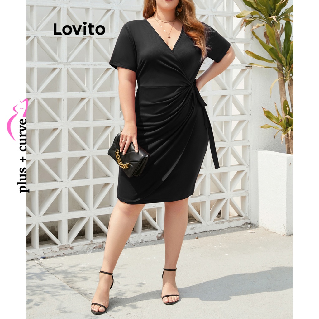 Lovito Vestido Feminino Plus Size Curvo Elegante E Simples LNL37033