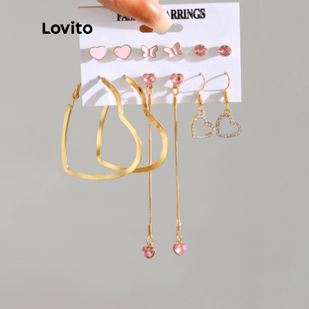 Lovito Casual Brincos Feminino P S Em Formato De Cora O Strass