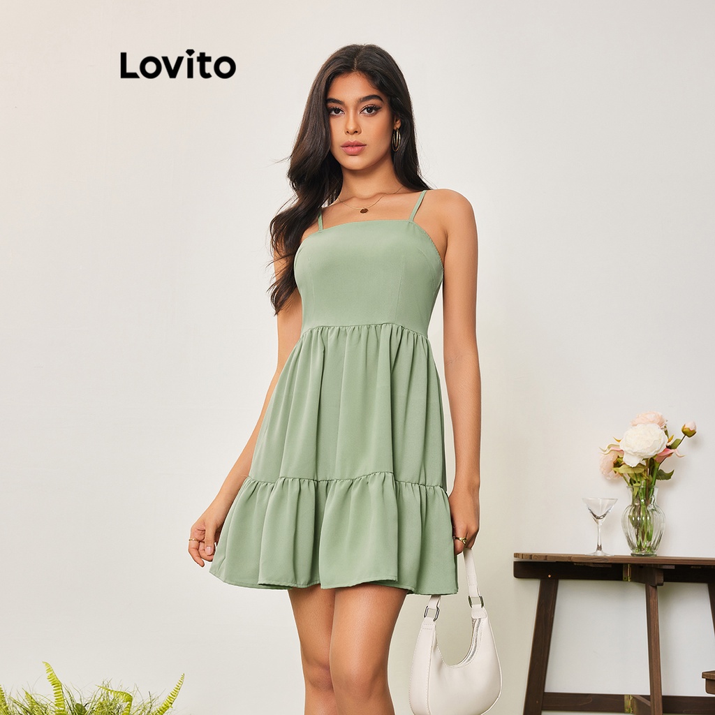 Lovito Casual Vestido Feminino Liso Z Per Lba Verde Shopee