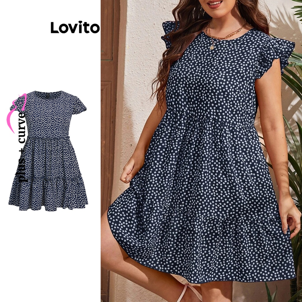 Lovito Vestido Feminino Plus Size Curve Boho Ditsy Floral