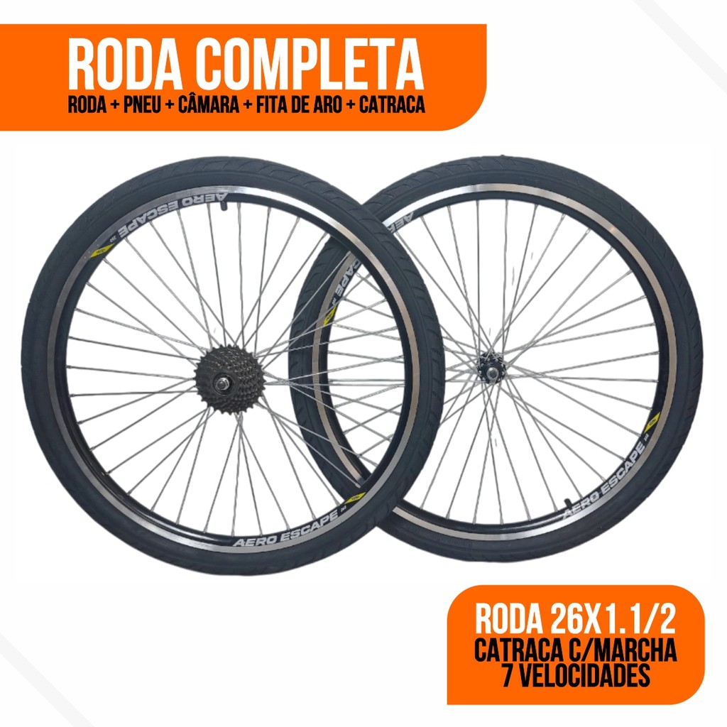 Roda Completa 26x1 9 Raio Grosso Cubo Aço Aero Vzan C Pneus Praieiro e