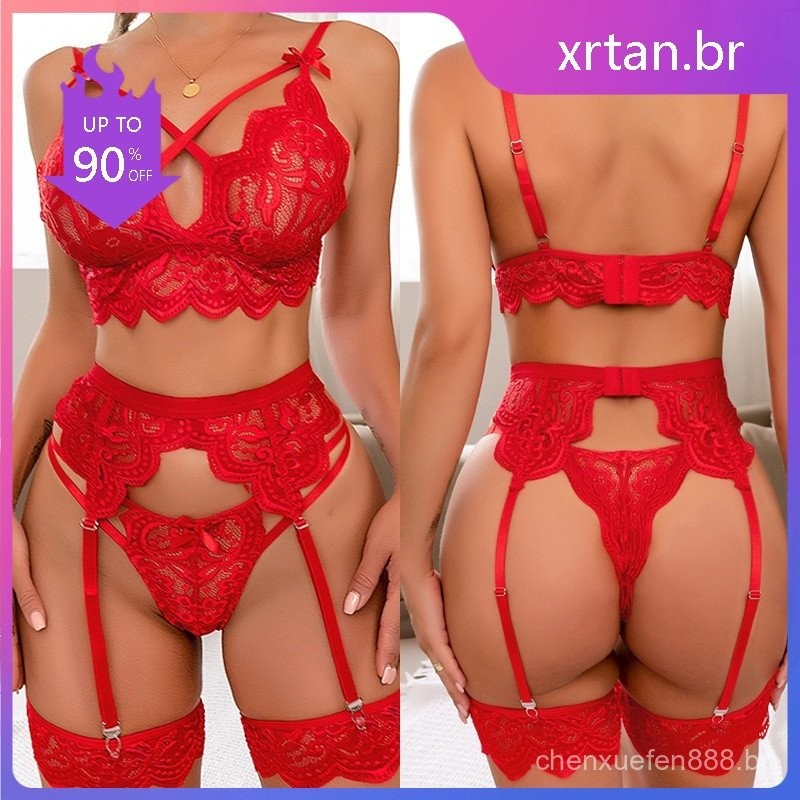Conjunto Plus Size Lingerie Sexy Em Renda Cinta Liga Shopee Brasil