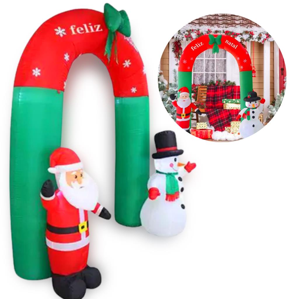 Arco Inflavel Boneco De Neve Papai Noel Bivolt Cm Feliz Natal Festa