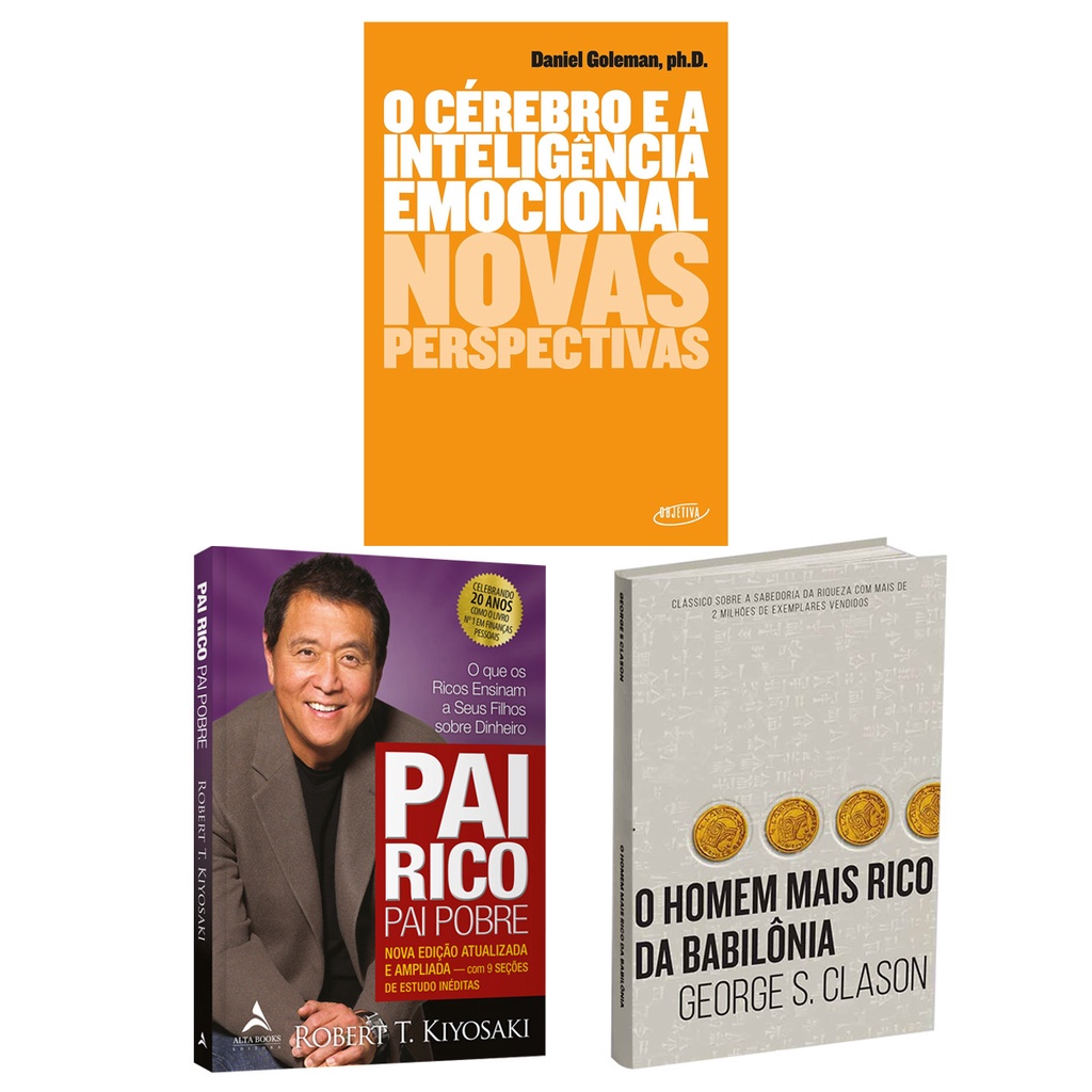 Kit Livros Pai Rico Pai Pobre O C Rebro E A Intelig Ncia Emocional