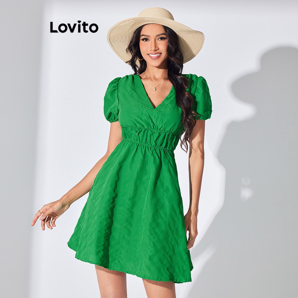 Lovito Vestido Feminino Boho Estrutura Simples E Mangas Bufantes