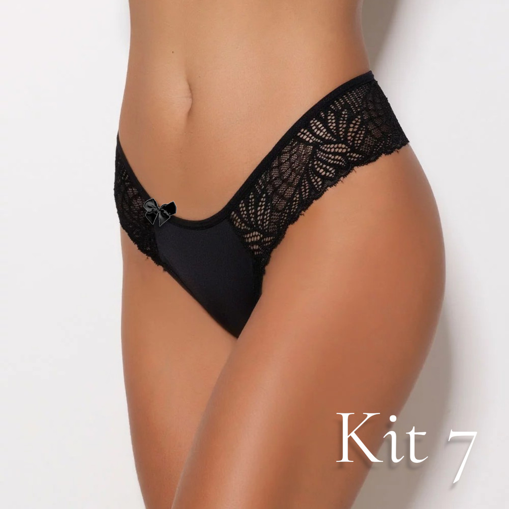 Kit 7 Calcinhas Fio Duplo Renda Atrás Kit Calcinha Rendada Lingerie