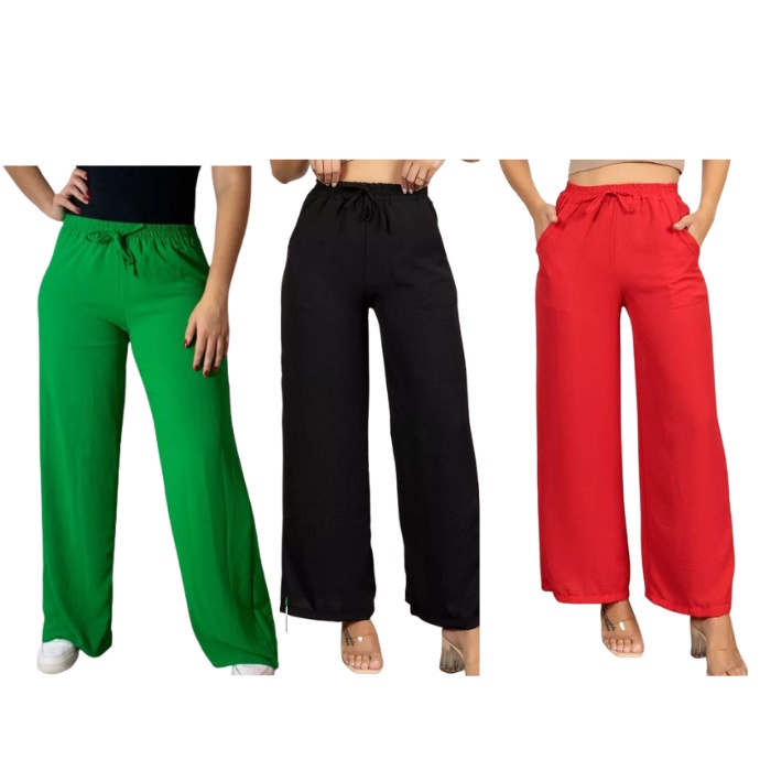 Kit De 3 Calca Pantalona Tecido Duna Elastico Na Cintura Shopee Brasil