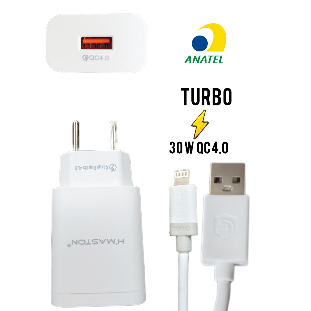 Carregador Fonte Cabo Iphone W Qc Turbo Lightning Ios Anatel