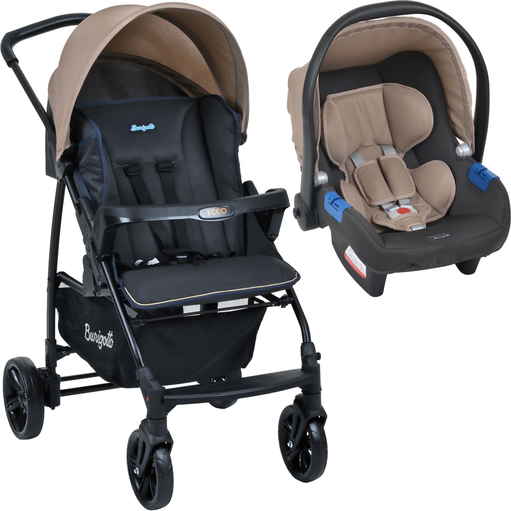 Carrinho de Bebê e Passeio Travel System Ecco Cinza Bege Burigotto